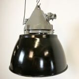 Dark grey explosion proof lamp with black enameled shade, 1970s