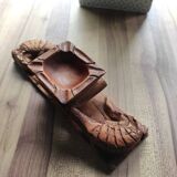 Cendrier en bois sculpté avec crocodiles vintage