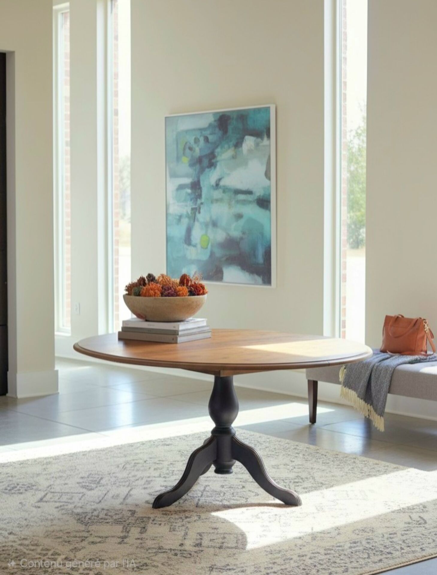 Extendable round table with central leg – Chic country spirit