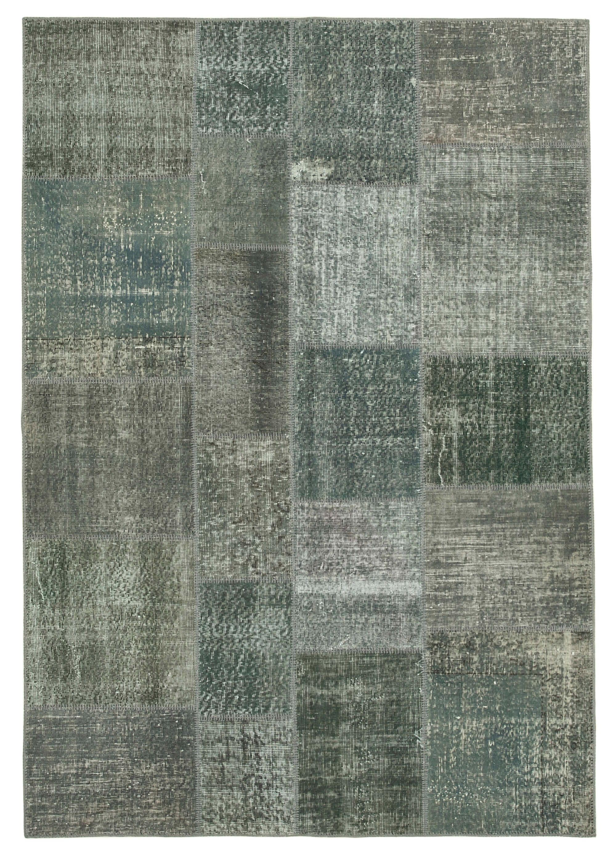 Hand-Knotted Turkish Vintage 170 cm x 245 cm Grey Patchwork Rug