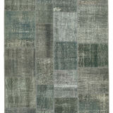 Hand-Knotted Turkish Vintage 170 cm x 245 cm Grey Patchwork Rug