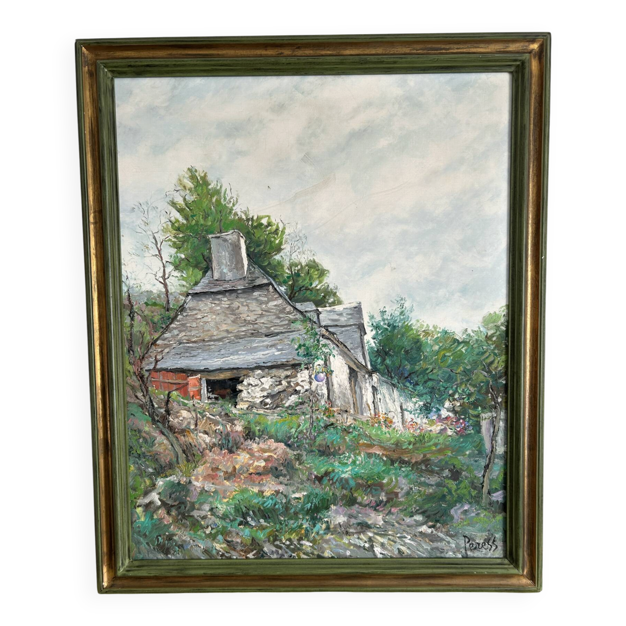 Oil on canvas: large building in Brittany by Pierre Peress