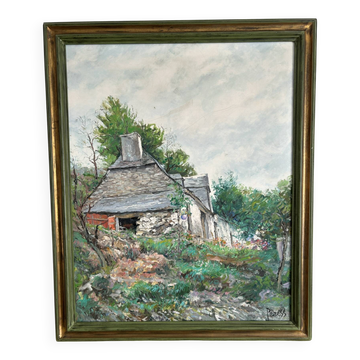 Oil on canvas: large building in Brittany by Pierre Peress