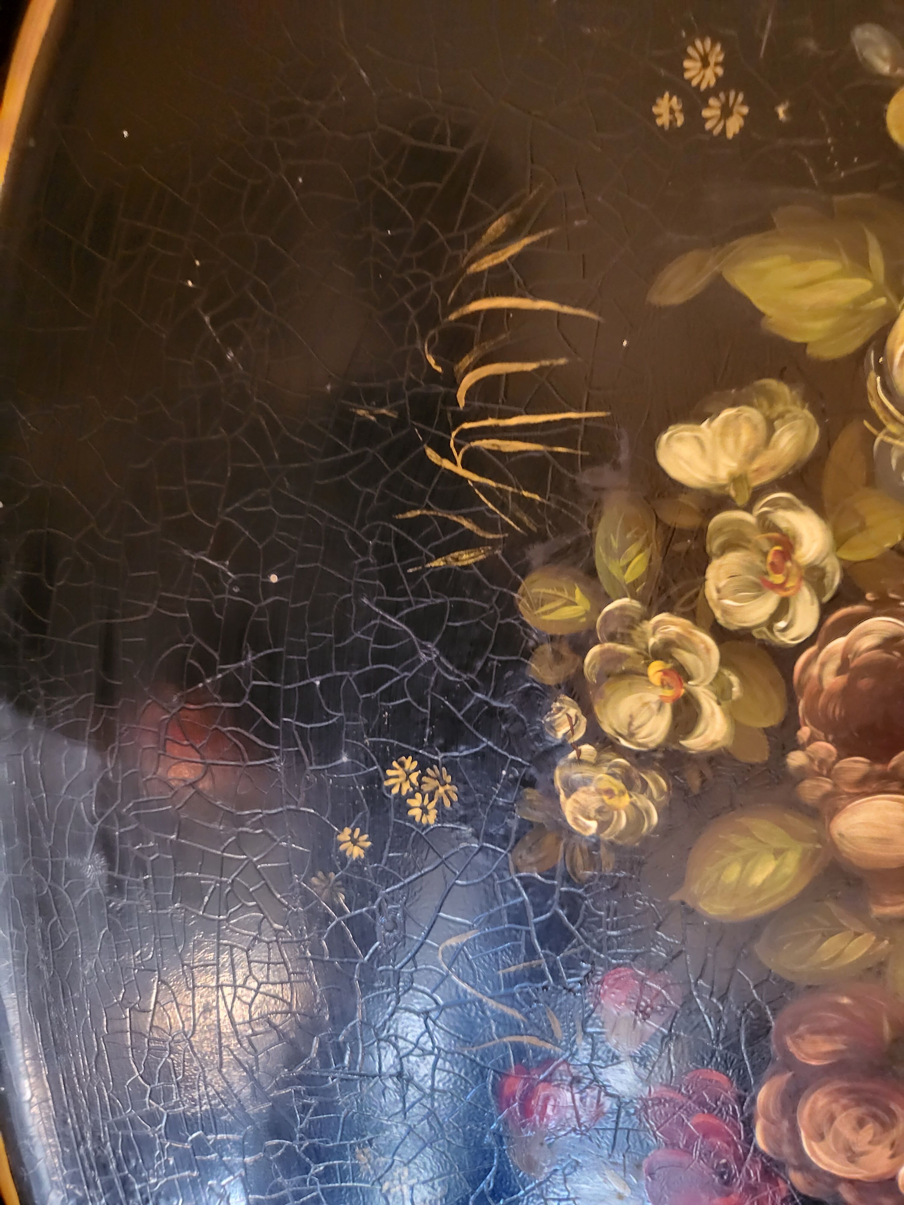 Old large tray with floral decoration