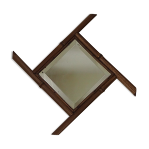 Ancien miroir biseauté en bambou