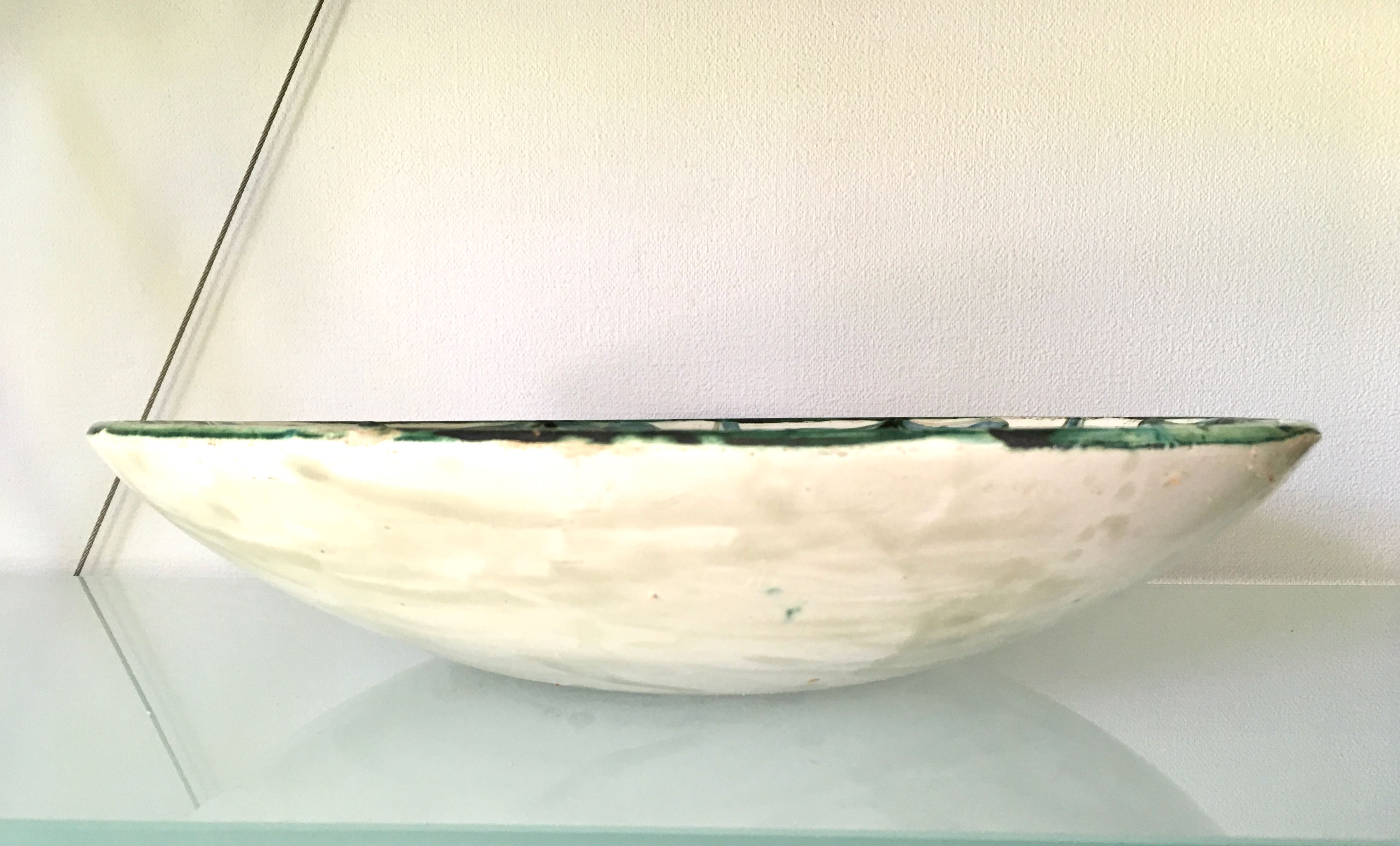 Large ceramic fruit cup with blue peacock