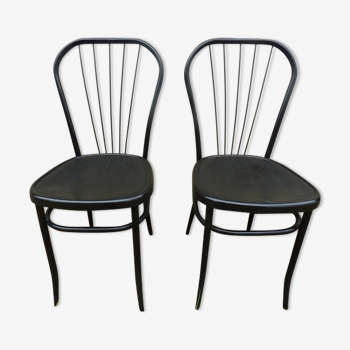 Set of 2 metal bistro chairs and wood imitation seat