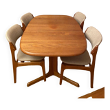 1 table scandinave (130x80x74)signée avec rallonge et ses 4 chaises en tek massif