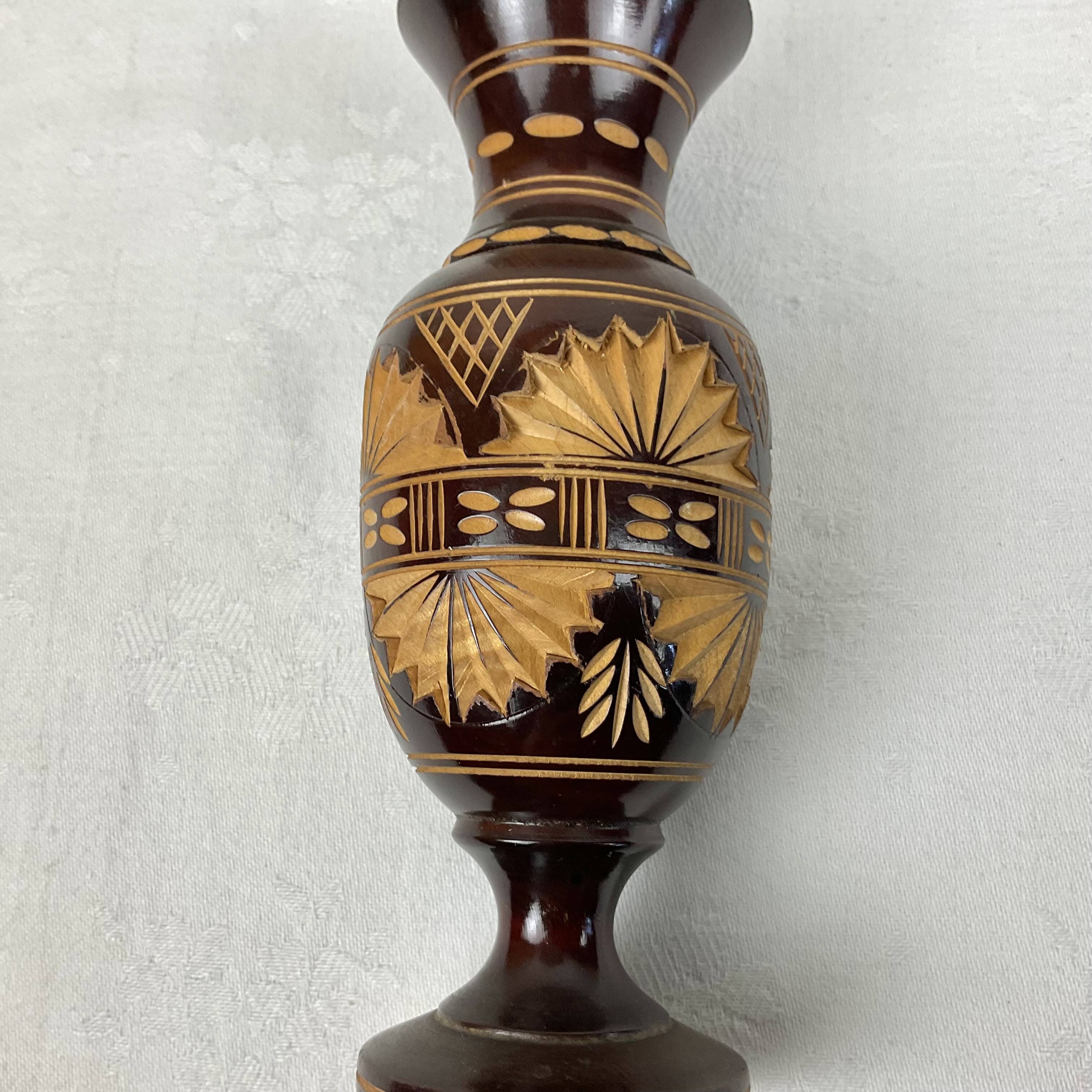 Carved wooden vase