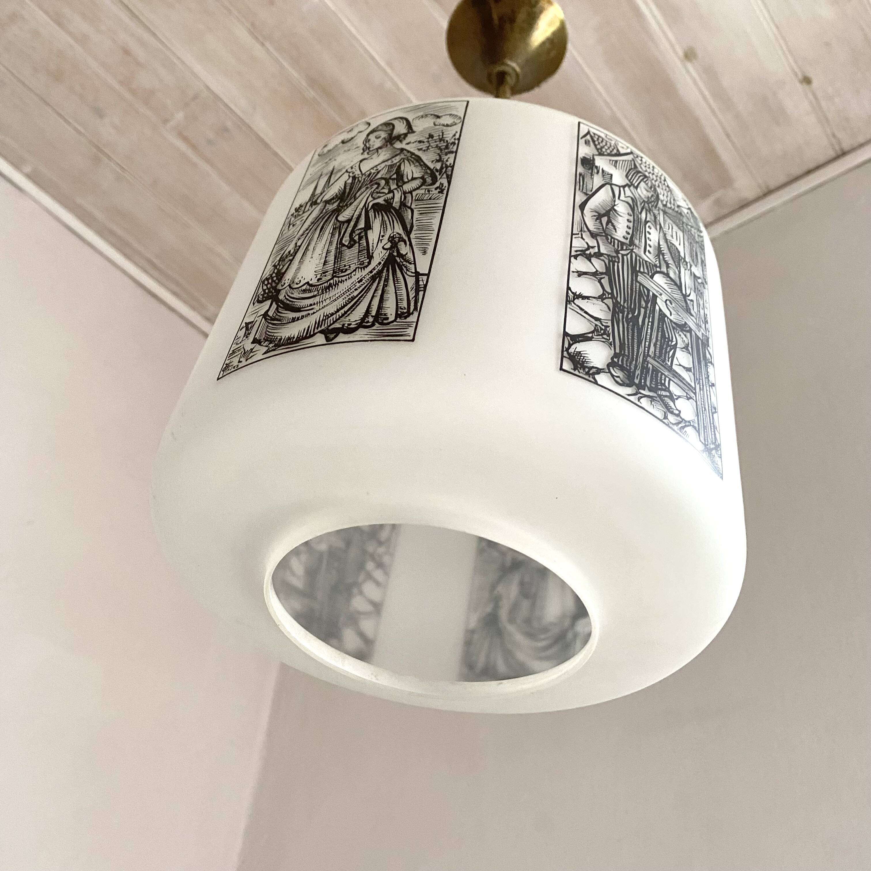 50s-60s pendant light in black and white opaline glass