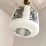 50s-60s pendant light in black and white opaline glass