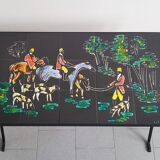 Vintage 1950 coffee table side table ceramic & metal hunting