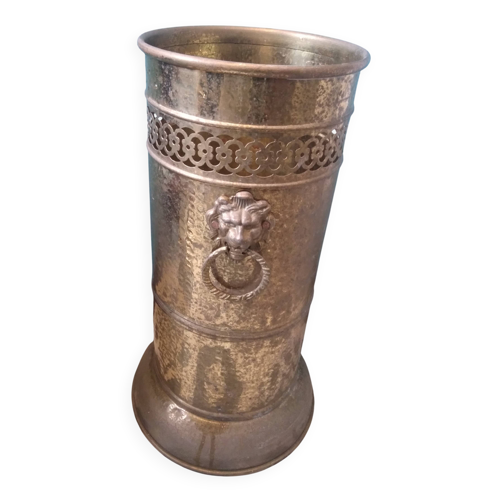 Brass umbrella stand with lion's head