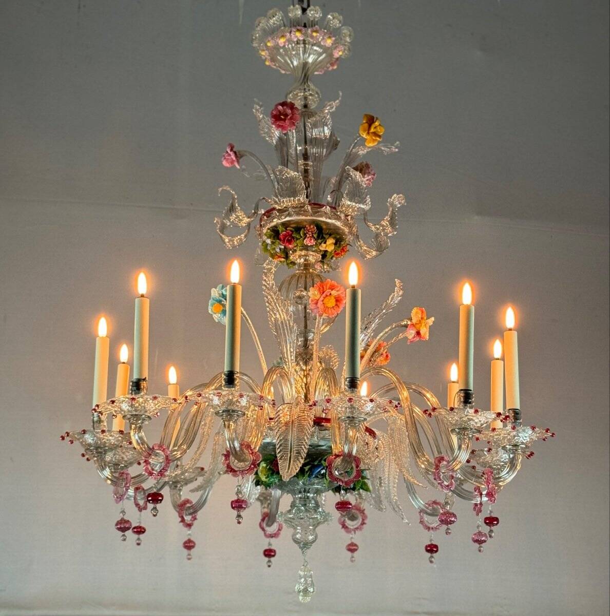 Two Tier Multicolor Murano Glass Venetian Chandelier