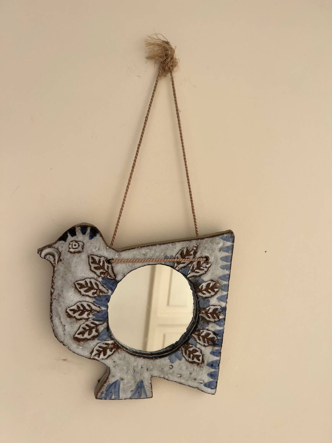 Vallauris earthenware bird mirror