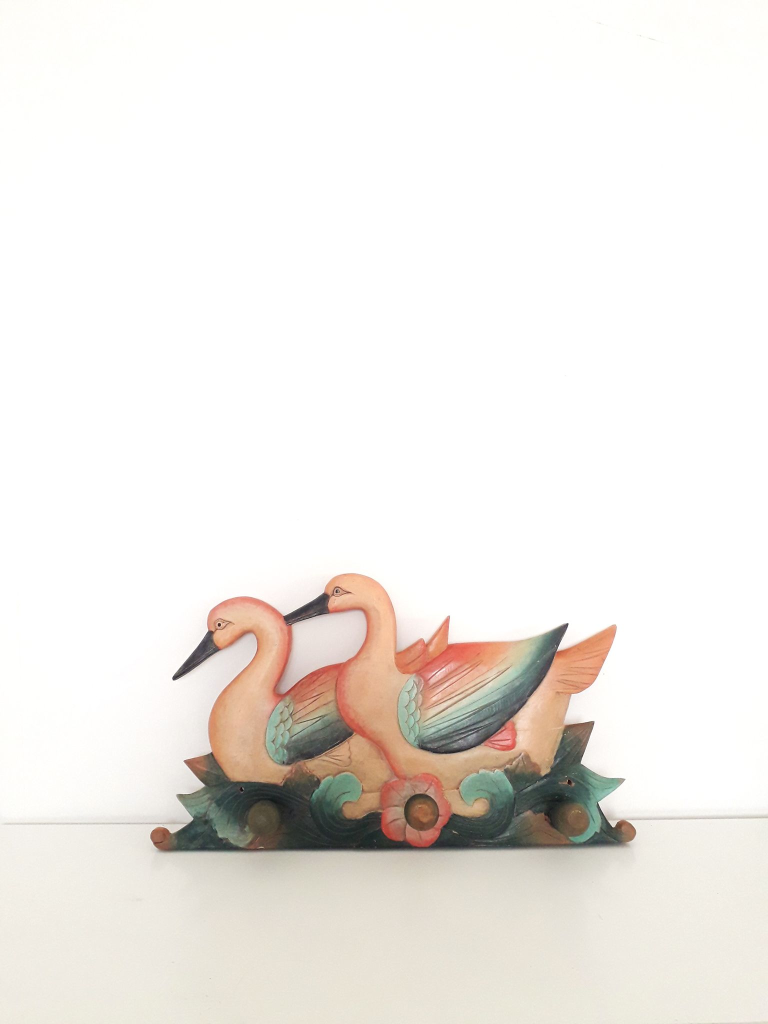 Vintage wall coat rack - Carved wood duck patterns - 1900