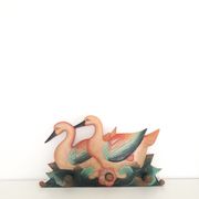 Vintage wall coat rack - Carved wood duck patterns - 1900