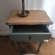 Louis XV bedside table revamped in solid oak and sage green/grey green.