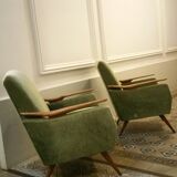 Club Chair fabric with armrests teak 50s 60s