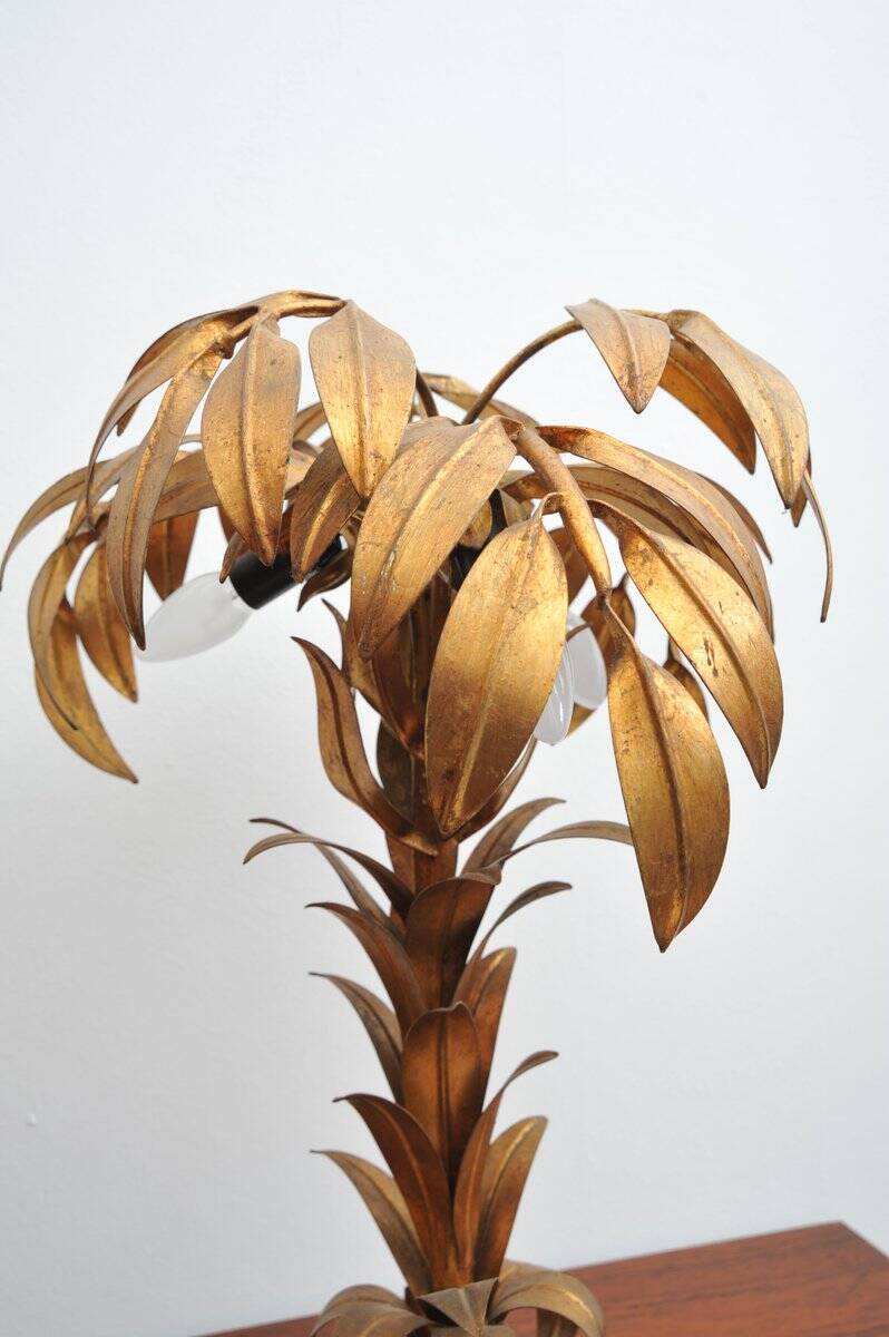 Gilded table lamp made of palm wood by Hans Kögl, 1970s