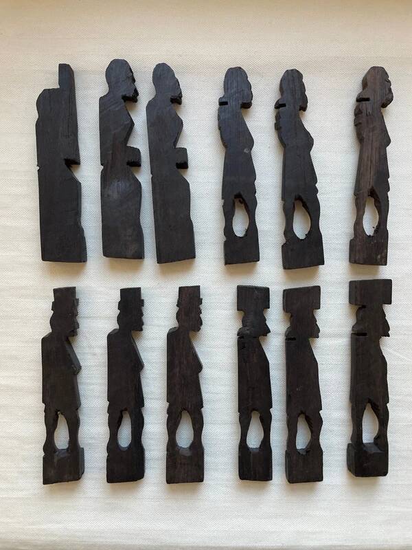 12 Carved Ebony Knife Holders in African Style
