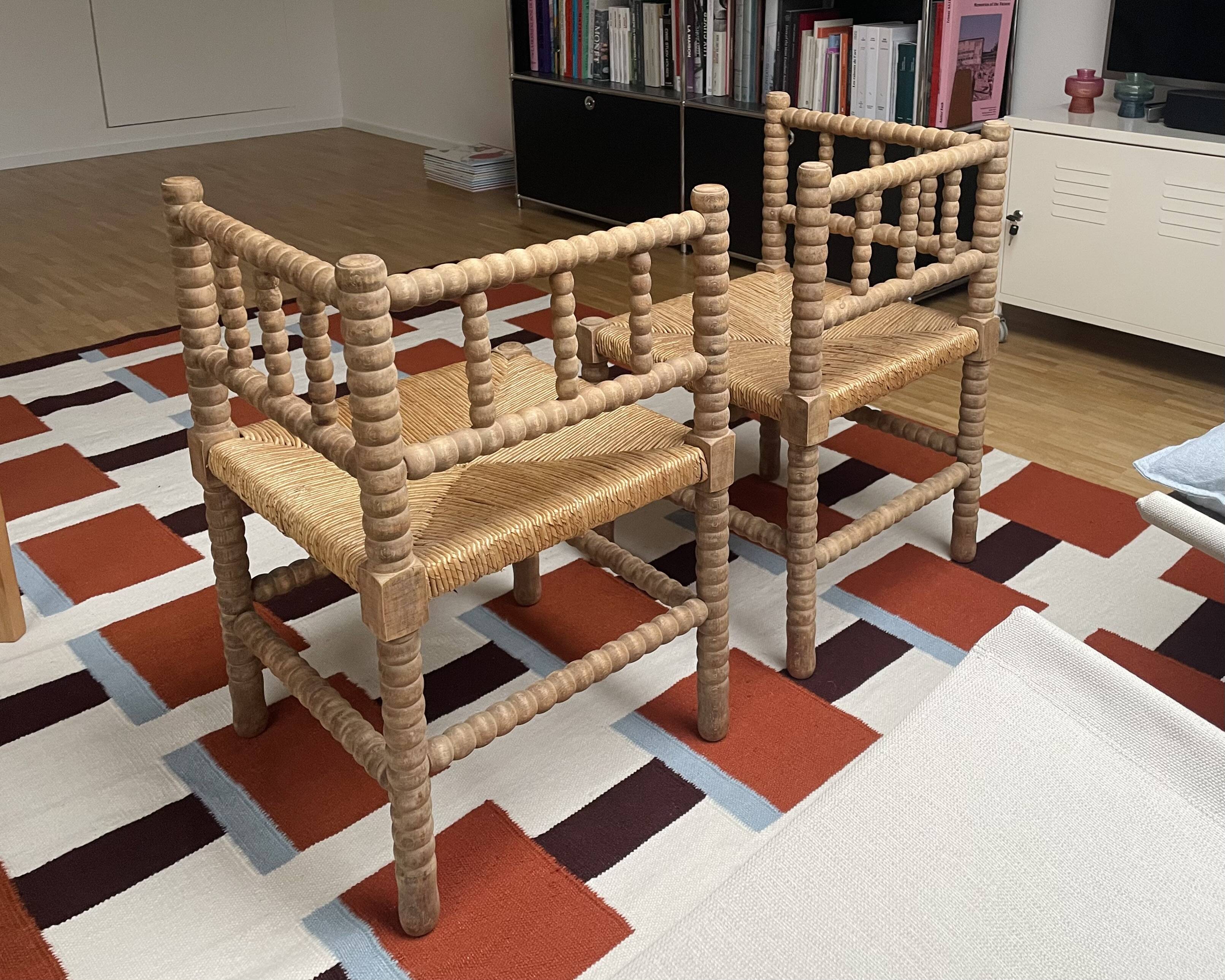 1950s turned wood corner chairs