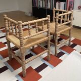 1950s turned wood corner chairs