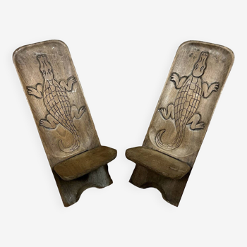 Central Africa around 1950: pair of exotic wood chairs