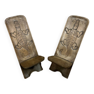 Central Africa around 1950: pair of exotic wood chairs