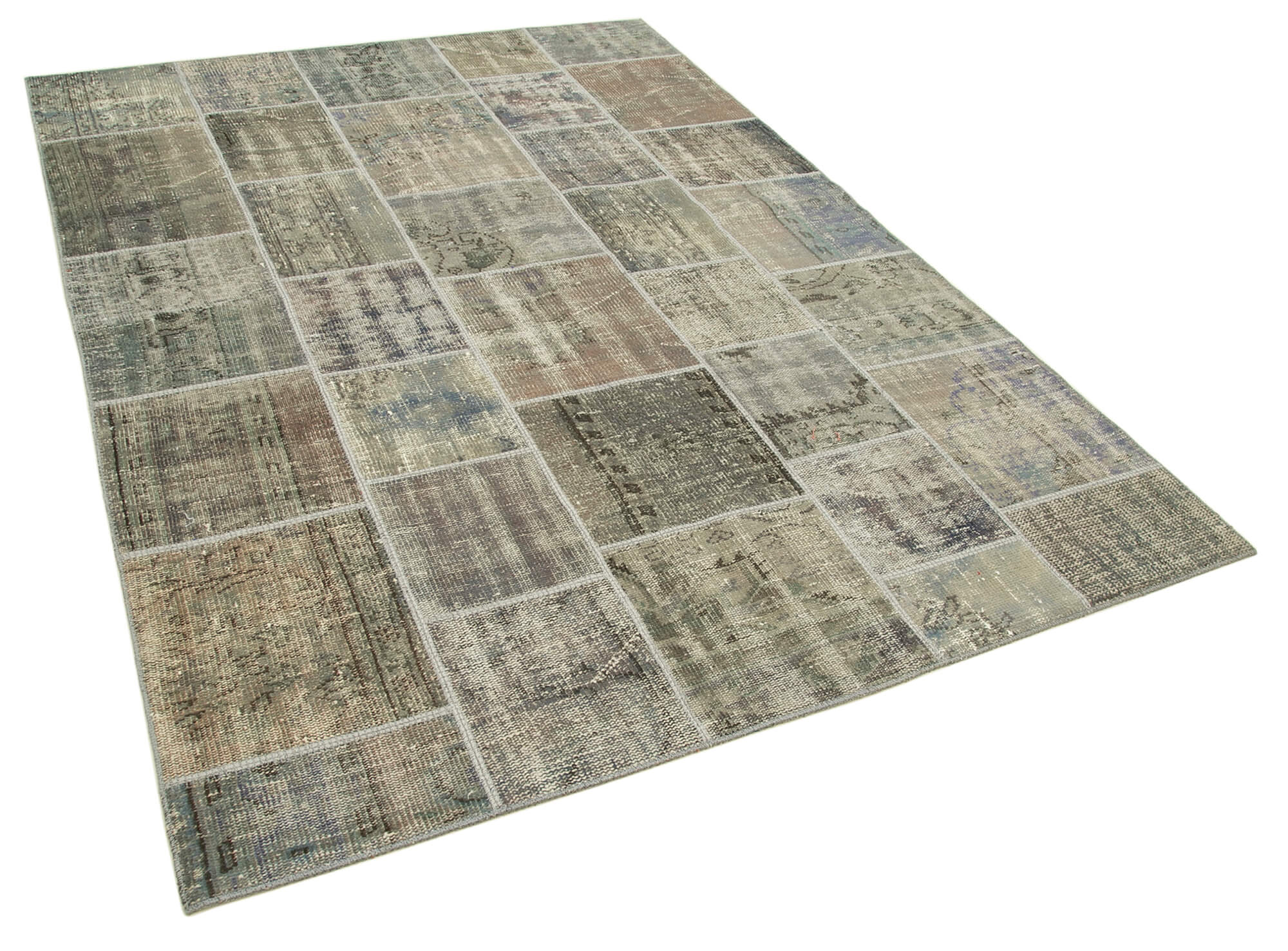 Handwoven oriental vintage 172 cm x 242 cm grey patchwork rug