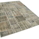 Handwoven oriental vintage 172 cm x 242 cm grey patchwork rug