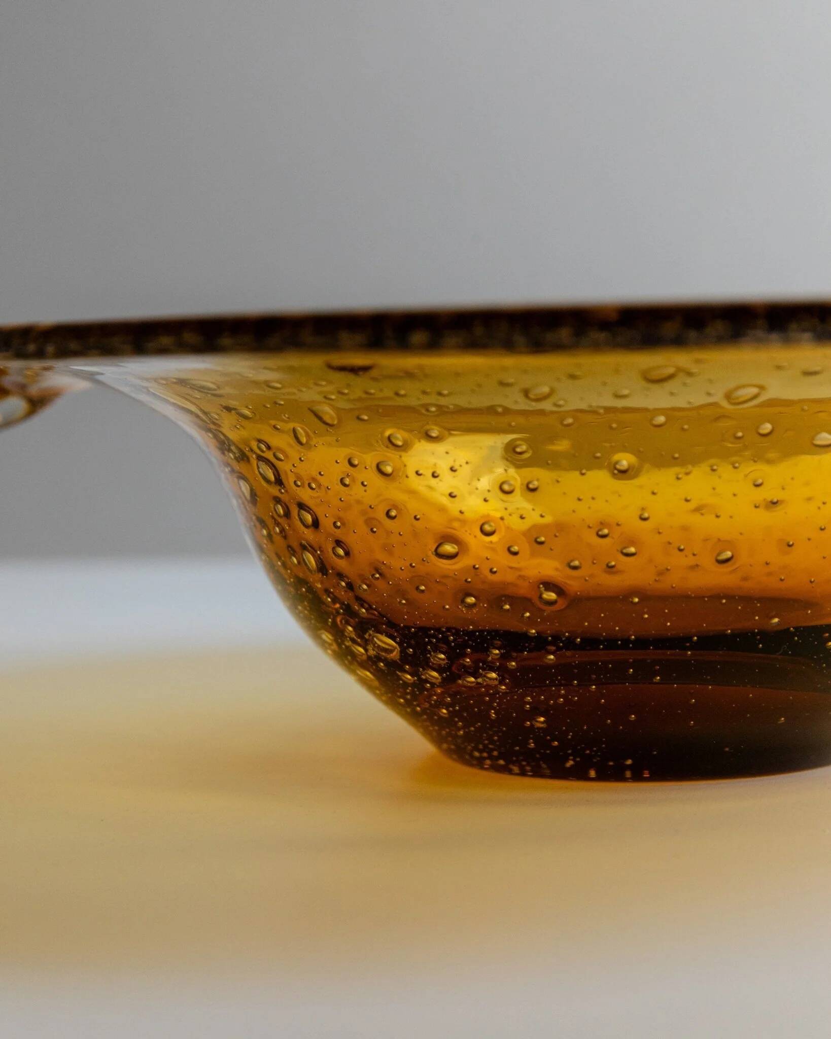 Amber Murano Glass Bowl, Large Vintage 1970s Italian Mid-Century with Bubbles