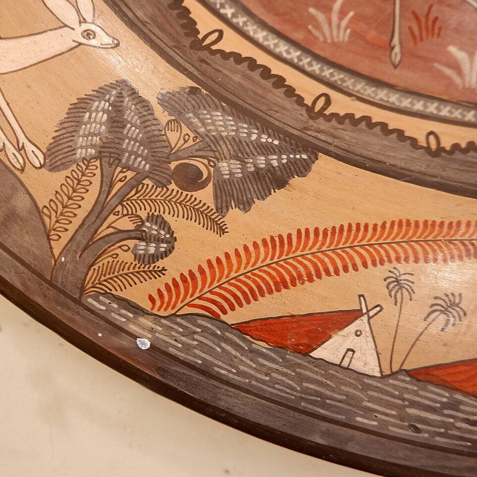 Vintage Mexican Hand Painted Terracotta Wall Plate - Amado Galvan - 1970s