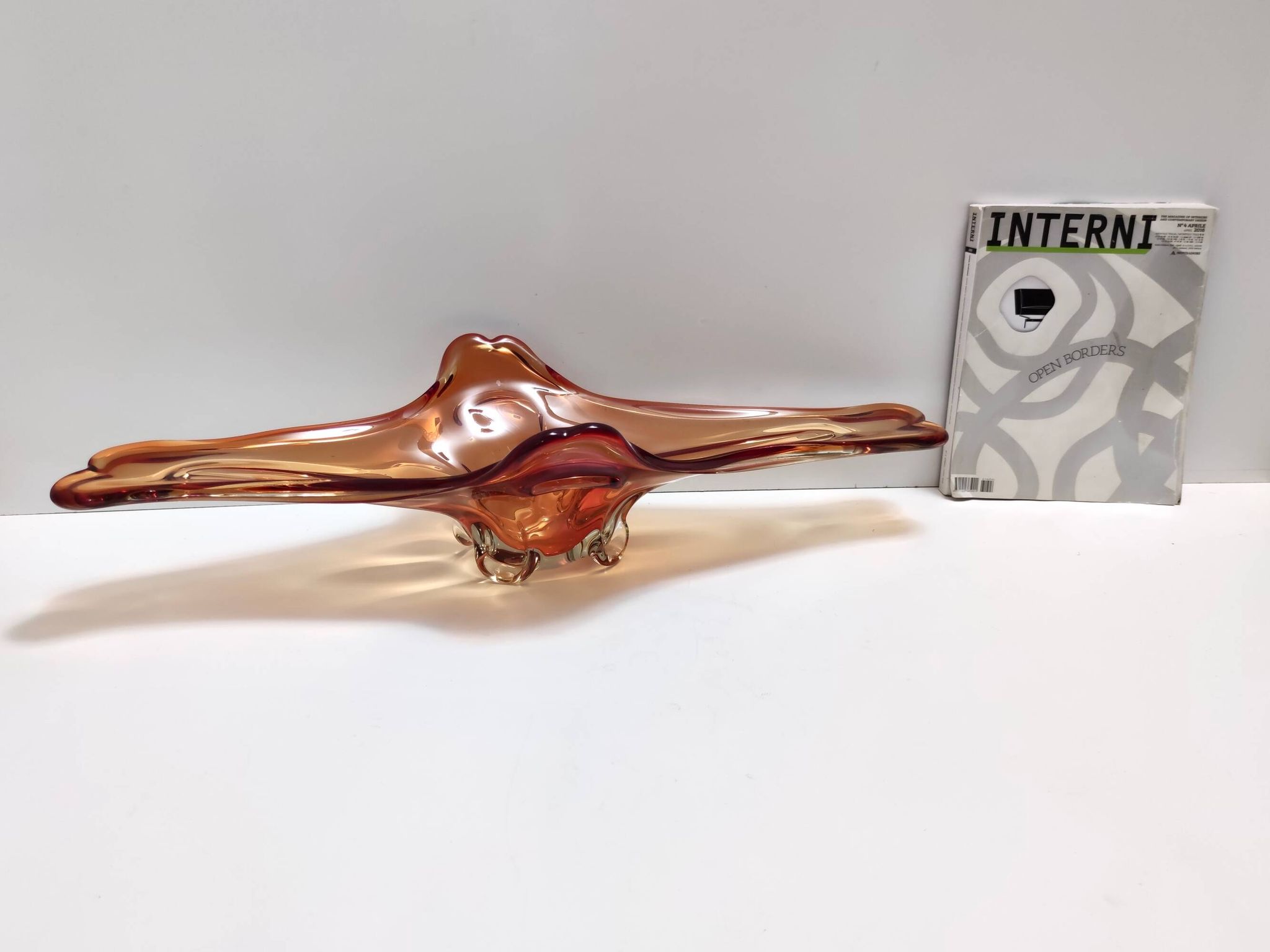 Vintage rusty orange sommerso murano glass bowl / centerpiece, italy