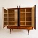 Vintage 4-door chevron wood wardrobe with mirror and gold legs.
