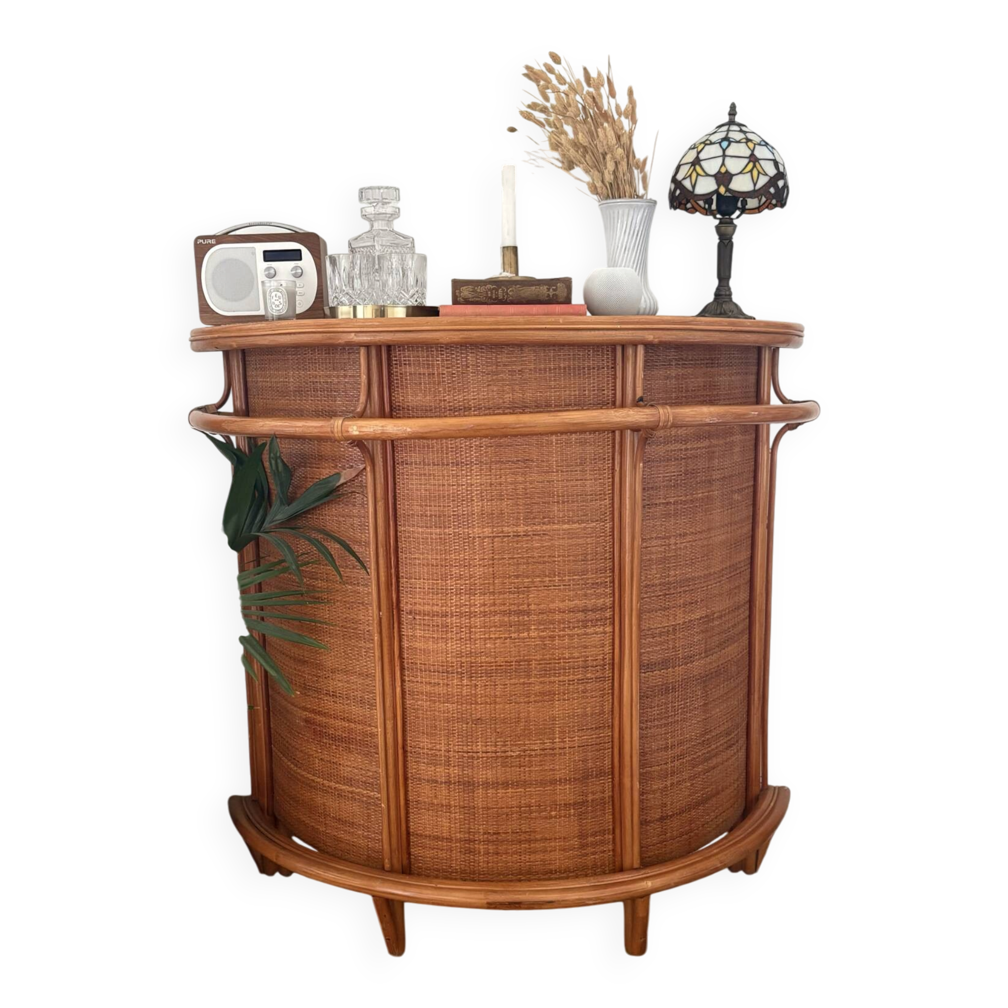 Vintage bar cabinet in rattan and woven cane – 1970s