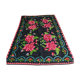 Tapis en laine roumaine tissé à la main avec fleurs roses sur fond noir