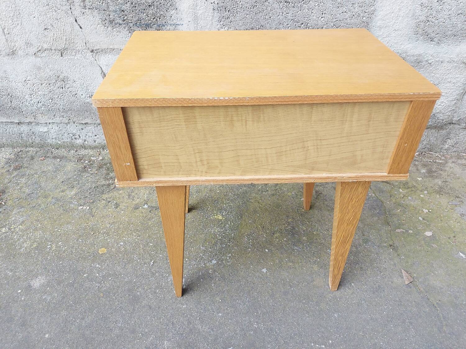 Vintage wood and rattan bedside table