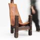 Vintage Brutalist tripod chair leather and wood