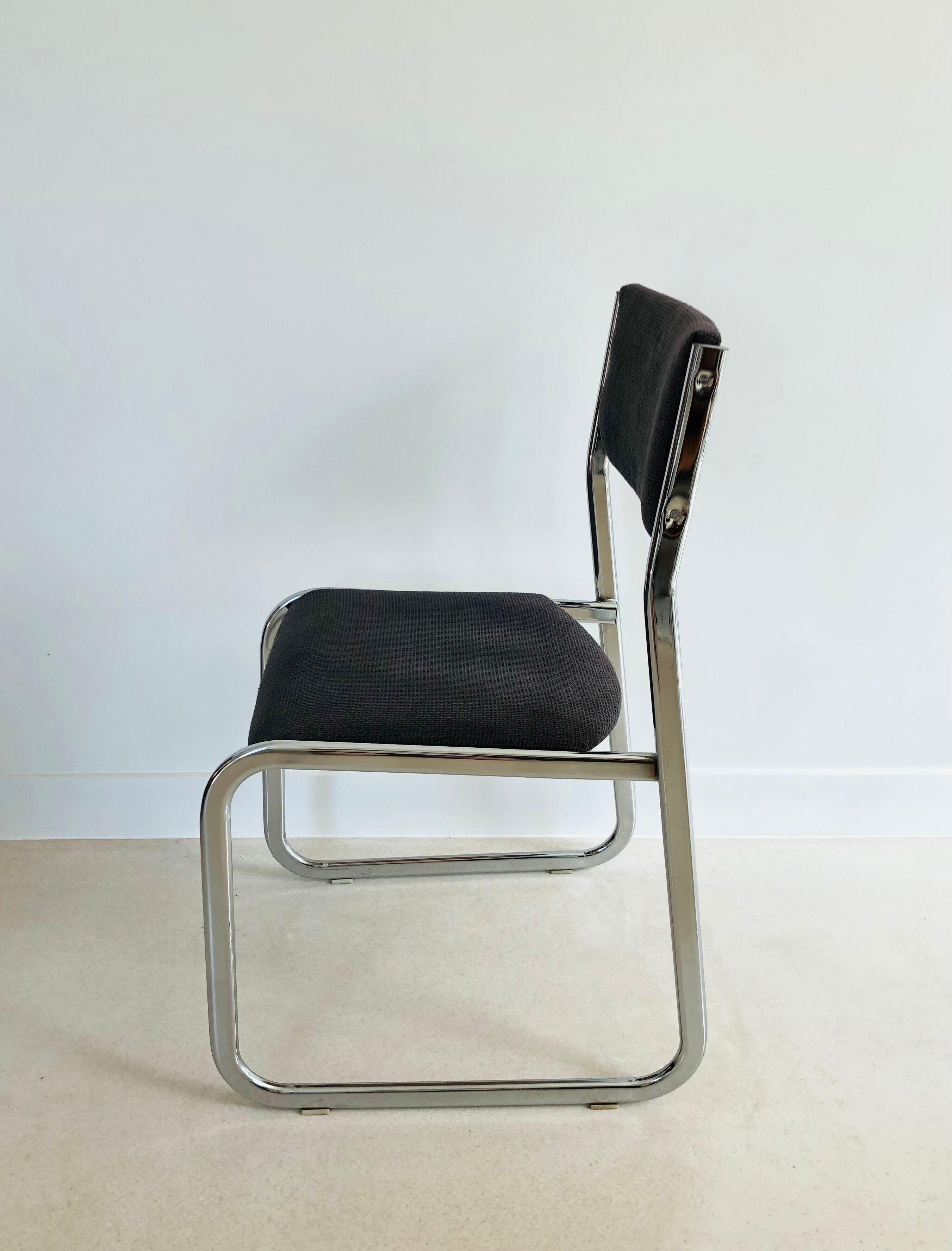 Chrome chair in gray fabric, Italy 1970s