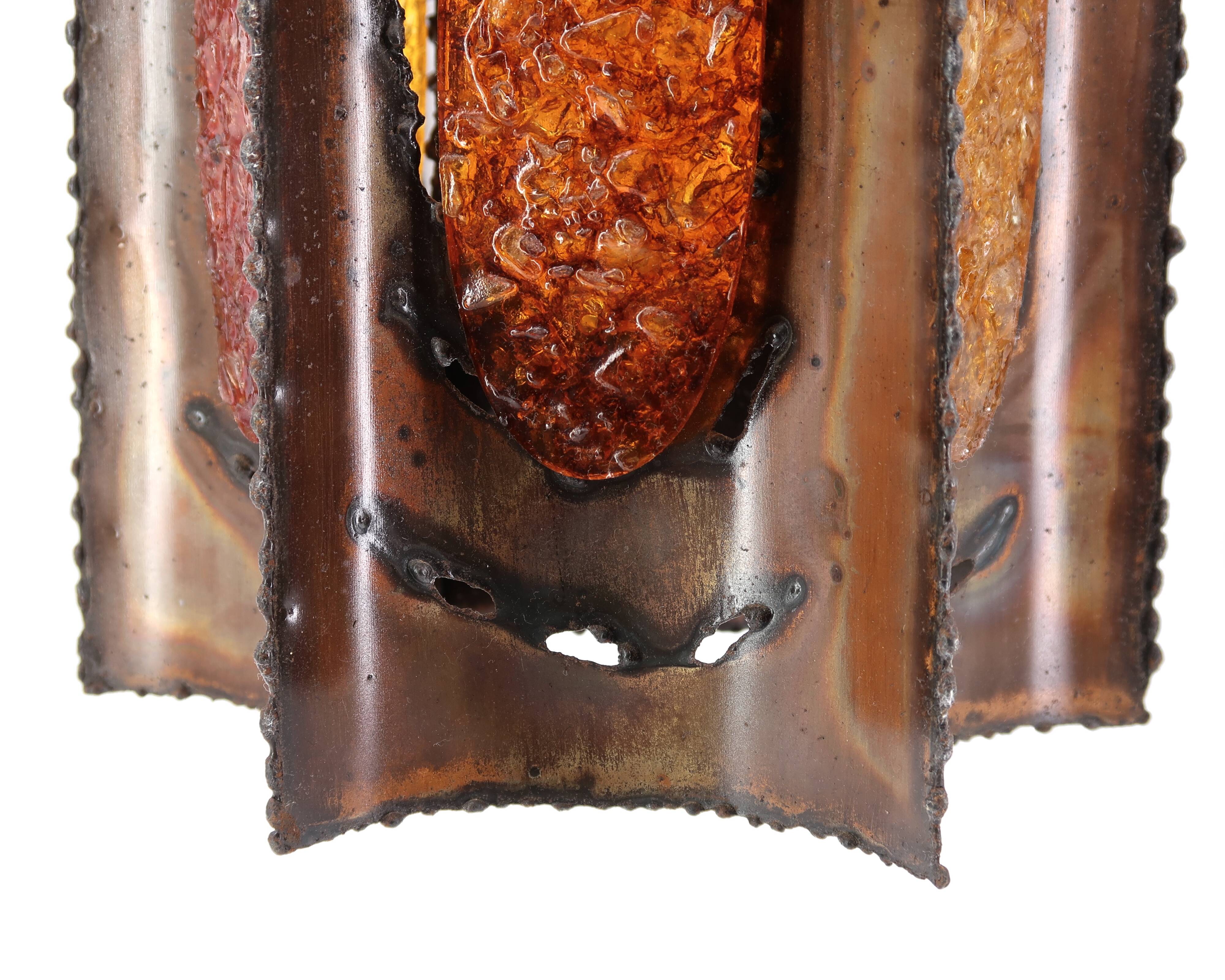 Accolay brutalist chandelier in copper and resin, 1960s