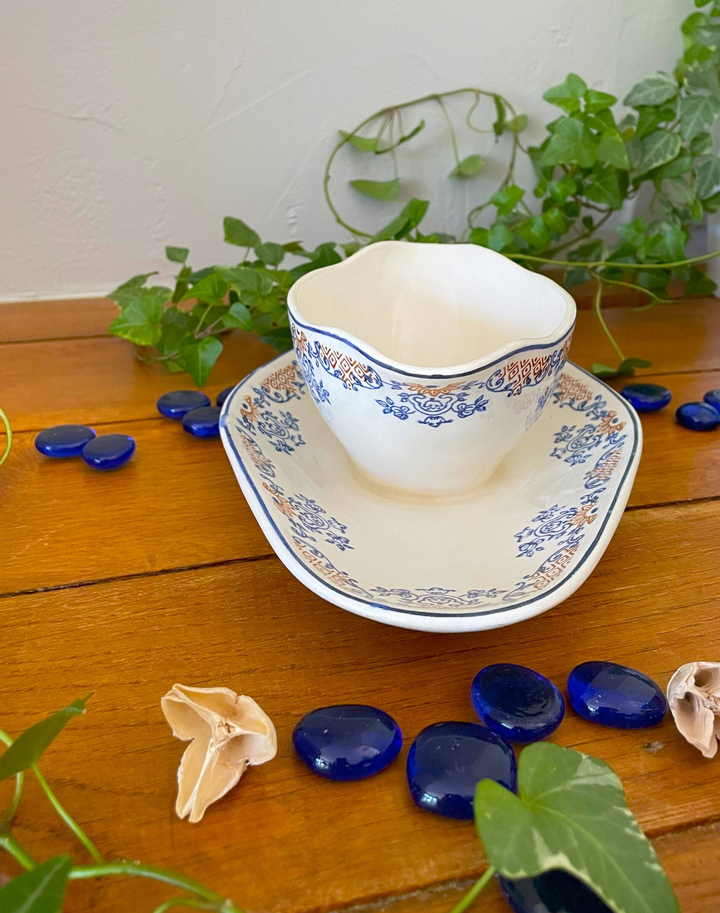 Antique Longwy earthenware sauceboat