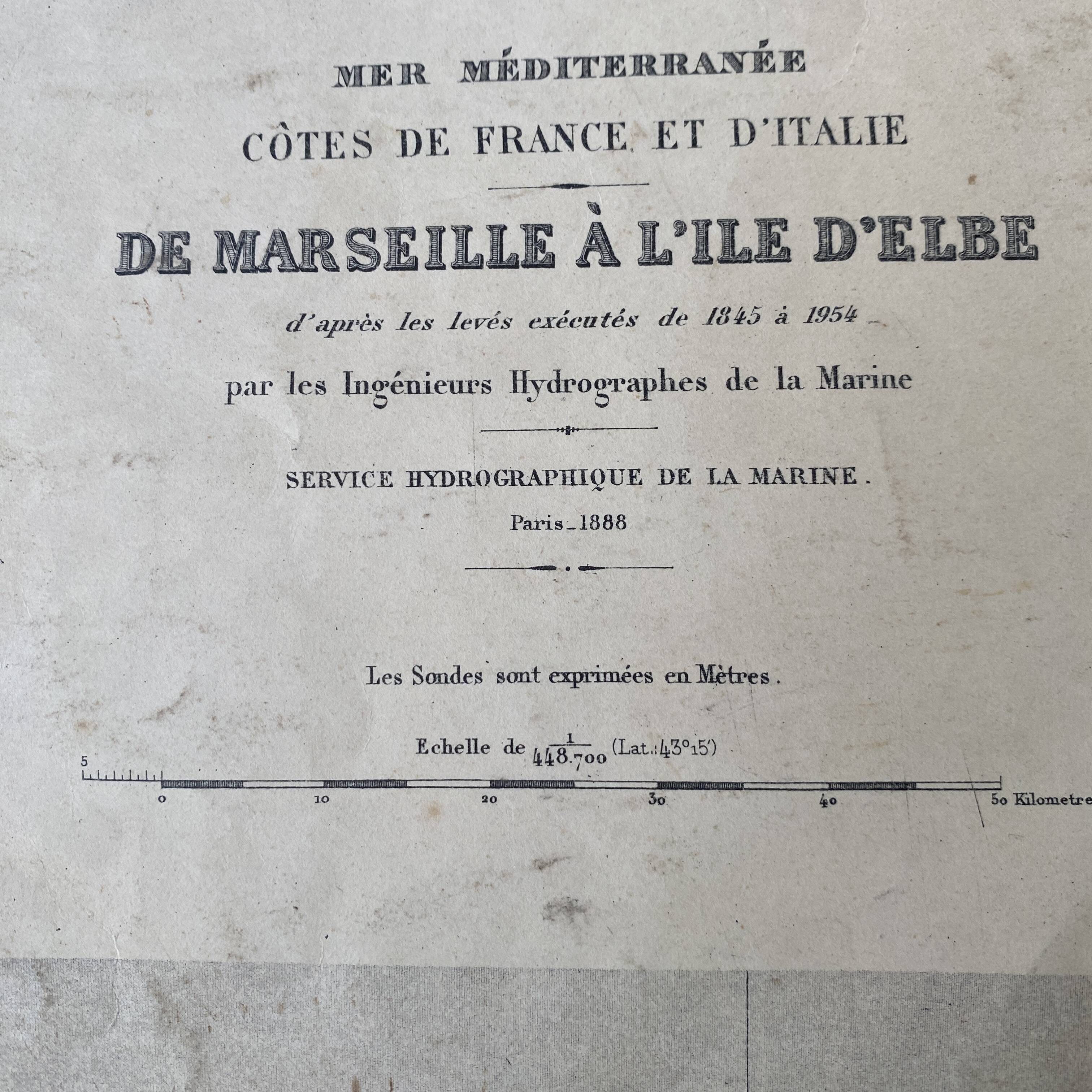 Carte ancienne Marseille - Corse - Ile d'Elbe 1888
