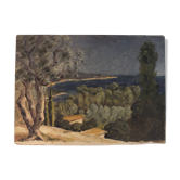 Small oil on cardboard - landscape in the South of France 1927