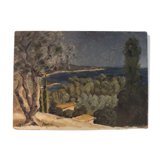 Small oil on cardboard - landscape in the South of France 1927