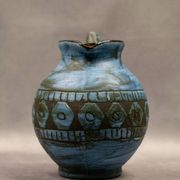 Blue ceramic pitcher with frieze by Jérôme Massier – Vallauris