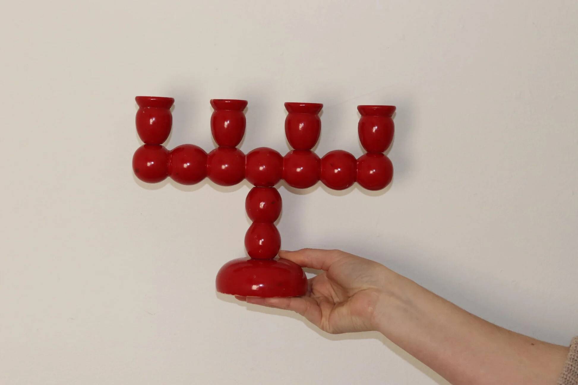 Four-arm Swedish bobbin candelabra
