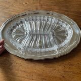 Antique serving dish, aperitif, starters, in Lippert crystal and metal