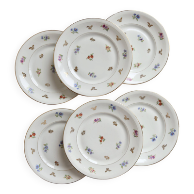 6 assiettes à dessert vintage porcelaine de Limoges – fleurettes