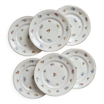 6 assiettes à dessert vintage porcelaine de Limoges – fleurettes